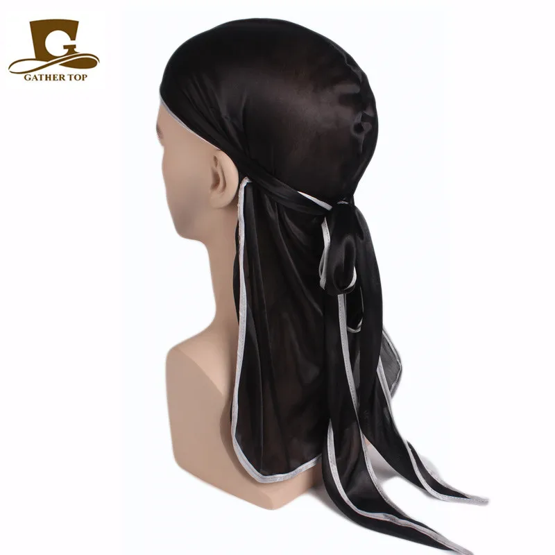 Unisex Men Women Satin Breathable Bandana Hat Silky Durag  do doo du rag long tail headwrap