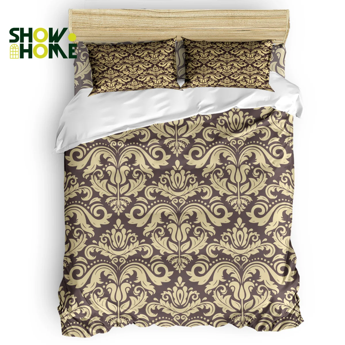 

SHOWHOME Duvet Cover Set Abstract Floral Pattern Decoration Art Duvet Cover 4 Piece Bedding Set