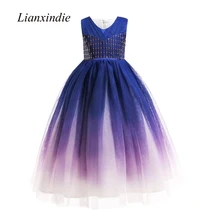 Шикарное торжественное вечернее платье для девочек-подростков длинные женские платья из тюля на выпускной, на день рождения, свадьбу размеры на возраст 4, 6, 8, 10, 12, 14 лет