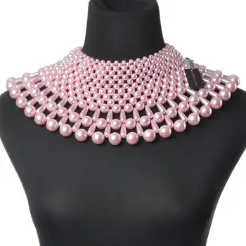 

JEROLLIN Bib Collar Women Necklaces Statement Chunky Maxi Necklace Imitation Pearls Charm Big Choker 6 Color Black Green Pink