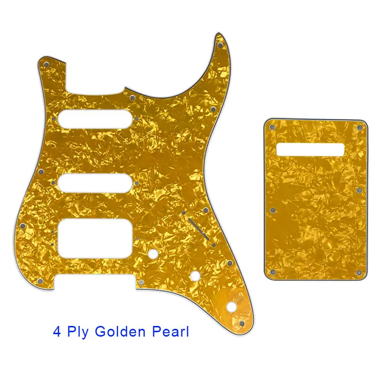 Аксессуары для гитары Pleroo, накладки с задней пластиной и 11 винтами для fender Deluxe Stratocaster HSS 6 струн, детали гитары - Цвет: 4 ply golden pearl