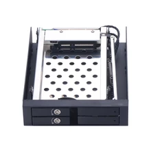 Dual bay 2.5 inch SATA aluminum internal HDD/SSD case with trayless mobile rack hot-swap enclosure in Floppying Disk Position