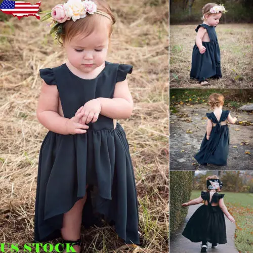 Infant Baby Kid Girl Strap Leopard Ruffle Chiffon Dress Clothes Sunsuit UK Stock