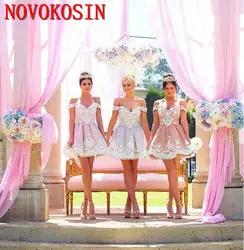 С открытыми плечами мини кружевная Апликация атласные платья для выпускного 2019 стильные короткие принцесса подружки невесты платья для