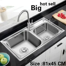 Квартира кухня двойной паз раковина 304 нержавеющая сталь большой стандартный Лидер продаж 81x45 см