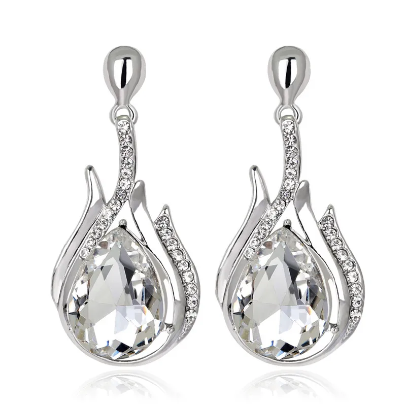 Big Water Drop Crystal Dangle Earrings For Women Fashion Party Jewelry Silver Color Full