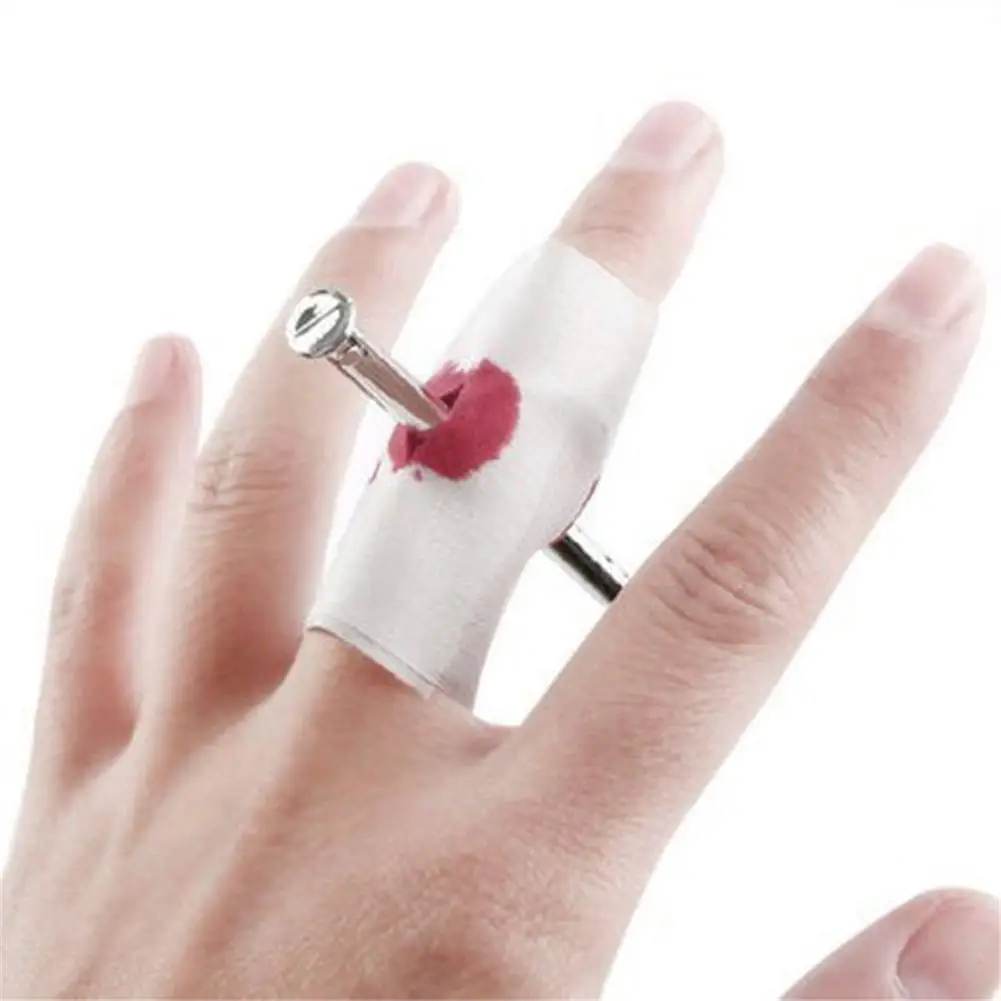 

2pcs/lot Spoof Finger Nail Fake Wound Pierced Nails With Red Blood Color Tricky Props For April Fool's Day Halloween Spoof Props