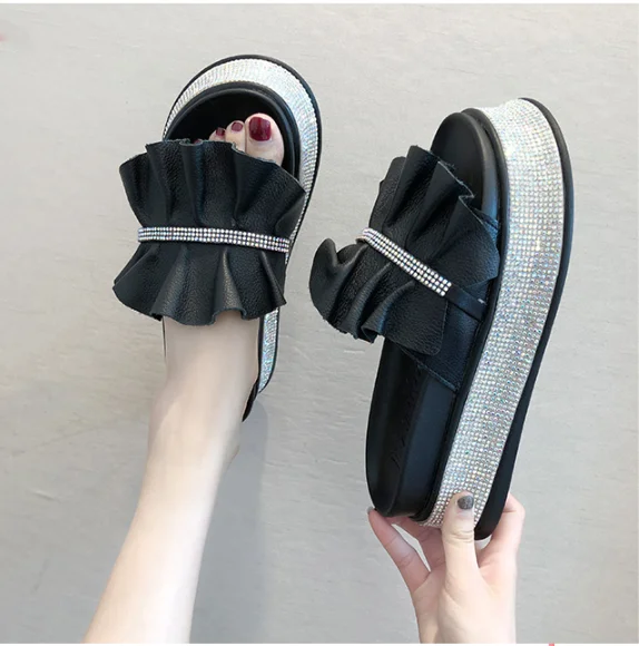 

Fashion Women Slippers Crystal Wedges Summer Shoes Female Indoor Outdoor Bling Beach Sandals Open Toe Rhinestone Ladies Shoe