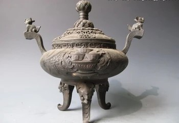

USPS to USA S0223 10"Tibet Buddhism 100% Pure bronze Copper money beast incense burner censer