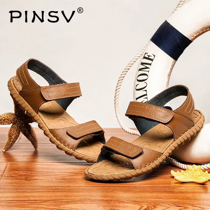 

Genuine Leather Men's Sandals 2019 Outdoor Beach Sandals Men's Summer Shoes sandalias hombre PINSV