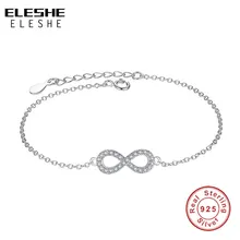 ELESHE простой браслет из стерлингового серебра 925 пробы Бесконечность Кубический Цирконий Кристалл Браслеты с подвесками для женщин модные украшения
