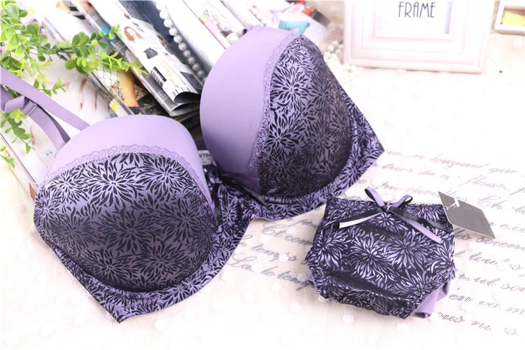 

New fashion lace Bra Set Underwear Women Leopard underwire Sexy Push Up lingerie Bra and Thong Sets large bust 34-42 C D E F B3-