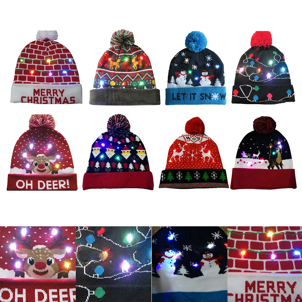Год, светодиодный светильник, рождественские шапки, вязаный свитер, Рождественский светильник, вязаная шапка для детей и взрослых, для рождественской вечеринки