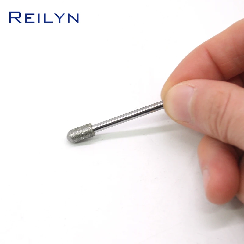 Reilyn 5pcs 3mm X 2/3/4/5/6mm Grit 120#Diamond Grinding Burr Emery Grinding Point Diamond Metal Jade Diamond Peeling Bits Emer