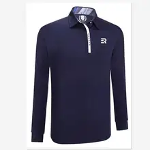 Осень-зима Мужская футболка для гольфа с длинными рукавами и отворотом Высокое качество мягкая дышащая тренировочная однотонная спортивная рубашка для гольфа