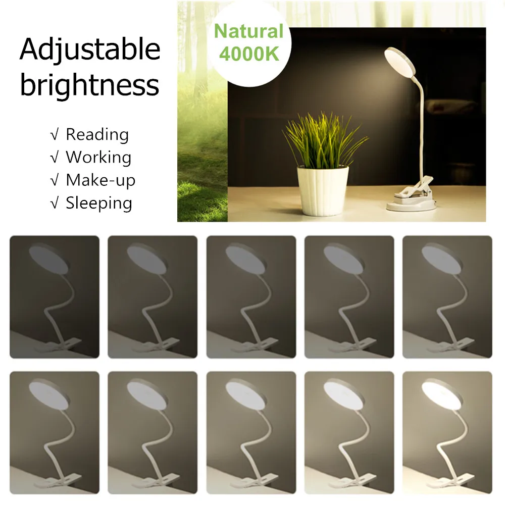  Table Lamp LED Foldable Table Clip Night Light Adjustable Brightness Makeup Light Round With Mirror