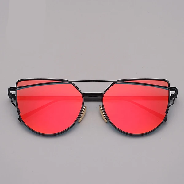 LeonLion, зеркальные солнцезащитные очки Cateye, женские винтажные металлические светоотражающие очки, фирменный дизайн, Lunette De Soleil Femme - Цвет линз: black red