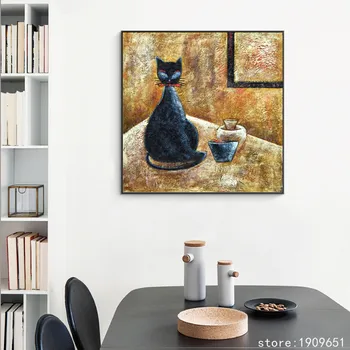 

No frame abstract cartoon black cat canvas printings oil painting printed on cotton home wall art decoration picture