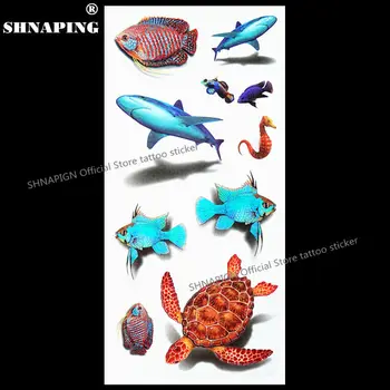

SHNAPIGN 3d Temporary Tattoo Body Art Flash Tattoo Stickers 19*9cm Waterproof Styling Tatoo Home Decor Sticker Turtle Shark Fish