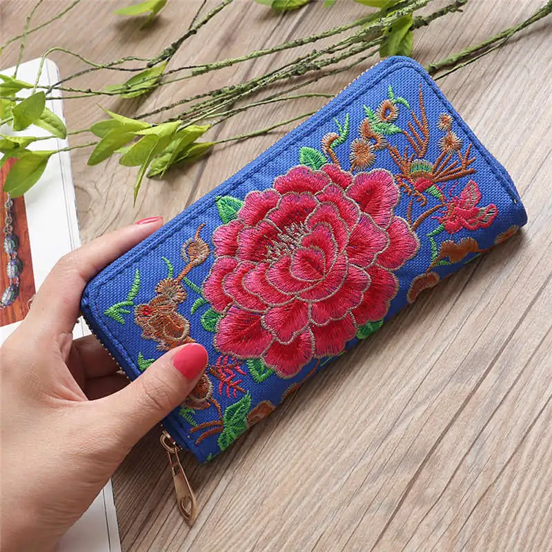 

Women Fashion Single Pull Embroidery Ethnic Style Wallet Card Bag Coin Bag Zipper Zero Wallet Phone Key Bags C509
