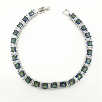 

Rainbow Mystic color Sterling Silver Jewelry White color Women Link Chain Bracelets Free SHIPPING