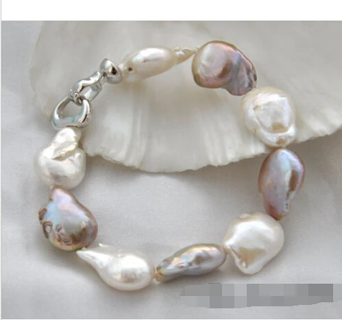 

8" 19mm baroque white purple reborn keshi pearl bracelet @^Noble style Natural Fine jewe SHIPPING new >>free shipping