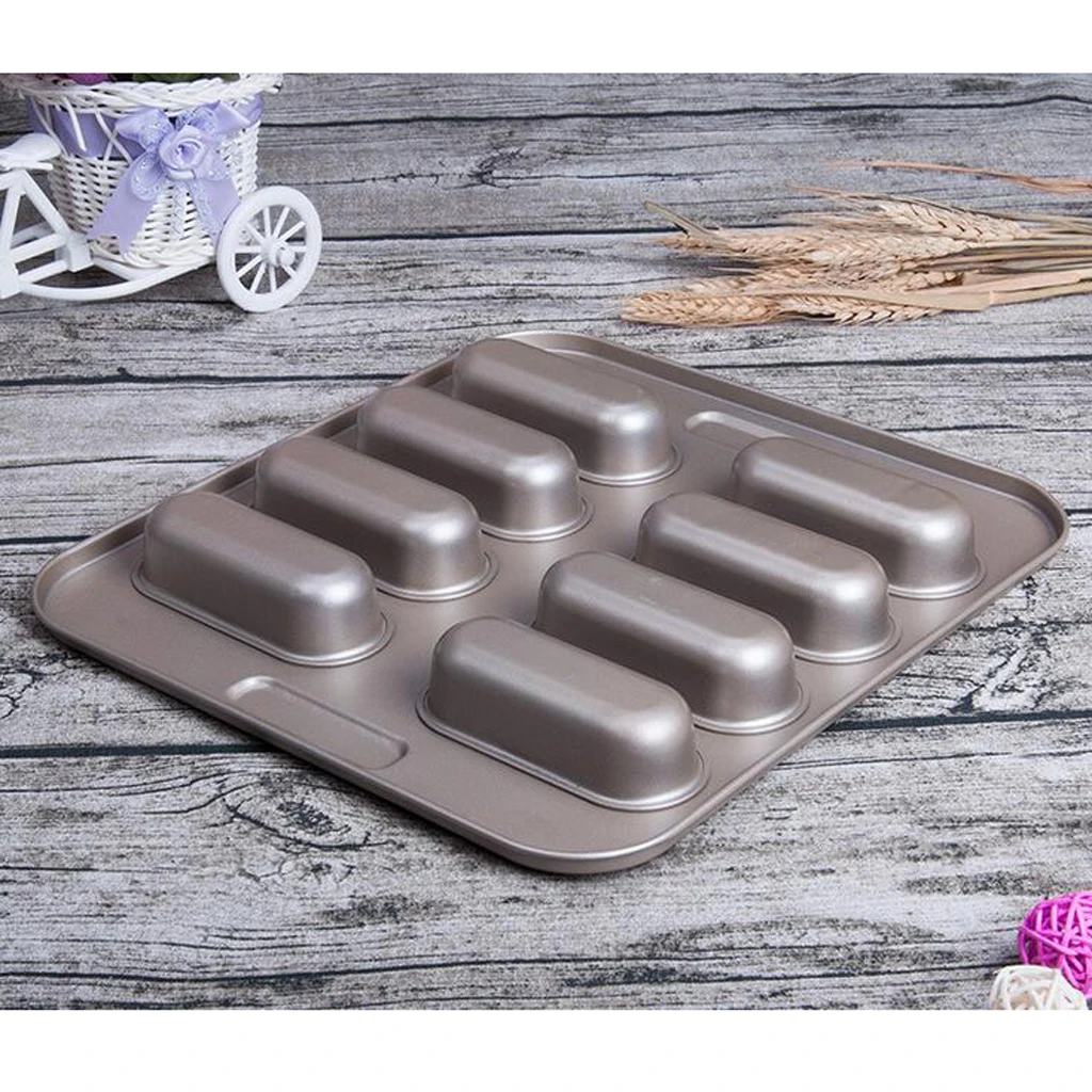 Hotdog Bun Pans, Carbon Steel Bread Forms For Hot Dog Baking Molds Sandwich Making Sheet 8 Cavities