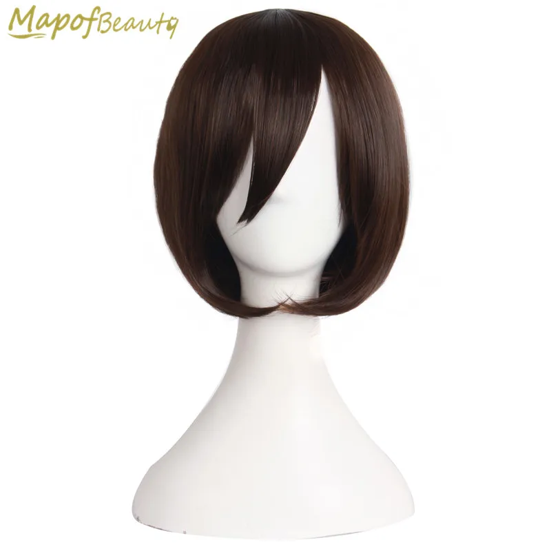 

14" Straight Synthetic Wigs Black Brown 2 Colors Heat Resistant Hair Costume Party Role Mikasa Ackerman Cosplay Wig MapofBeauty