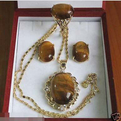 

Jewelry Tiger Eye Natural stone Ring Earrings Pendant Set
