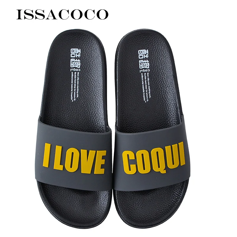 

ISSACOCO Summer Men's Slippers Home Slippers Non-slip Slides Bathroom Sandals Upper Letter Man Shoes Pantuflas Terlik Chinelos