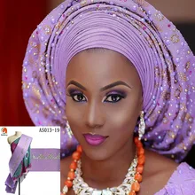 AS013 Aso Oke простые цвета с красивыми камнями и бисером африканские дамские головные повязки 8,6 метров для вечерние и свадебные