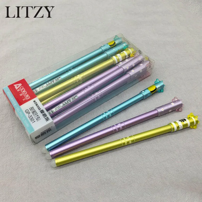 

3/6Pcs/set Erasable Pens Kawaii Animal Small Bee Ink Blue Magic Gel Pen Office Supplies Student Stationery Pens for School