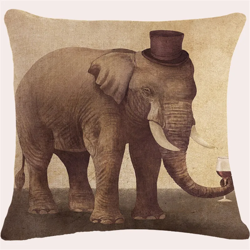 وسادة تغطي أفريقيا الفيل وسادة القطن الكتان أريكة نوم ديكور مكتب المنزل رمي غطاء وسادة