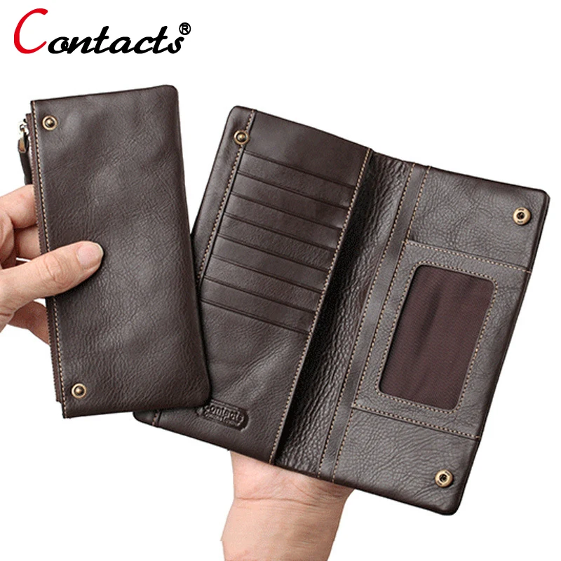 

CONTACT'S men wallets genuine leather men wallet male clutch coin purse card holder clamp for money mens wallets phone walet new