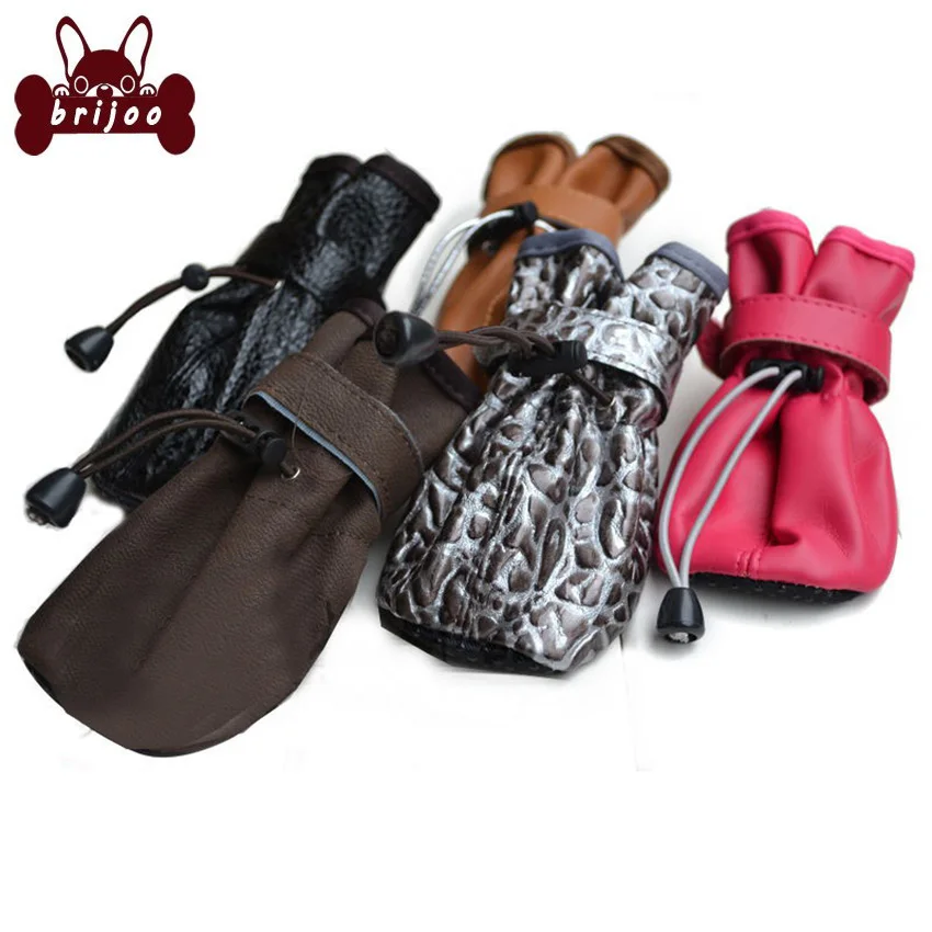 4pcs/set Waterproof Dog Boots Pet Puppy Anti-slip Shoes Winter PU Outdoor Snow Boot For Small Dogs Chihuahua Pet Dogs Booties