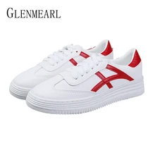 Women Sneakers Genuine Leather Women Shoes Stripe Lace Up Flats Casual Shoes Platform Spring Female Flat 2019 Plus Size DE