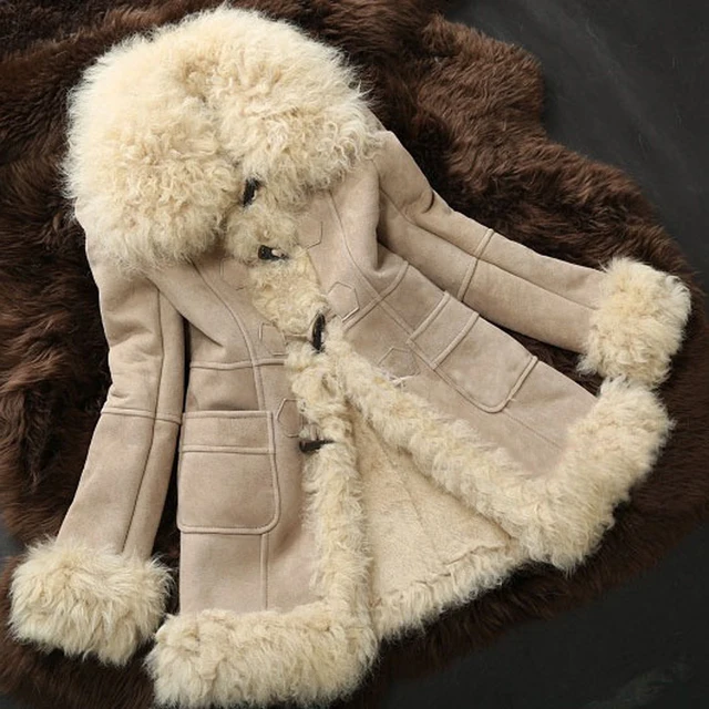 2016 New Real Sheep Fur Long Jacket Genuine Leather Coat Winter Warm