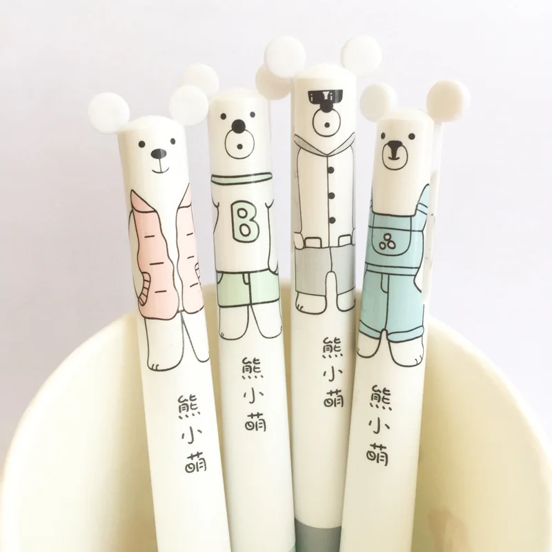 

4 pcs/lot Lovely Bear Double Writing Press Ballpoint Pen 0.5 mm Mechanical Pencil School Office Supply Gift Stationery