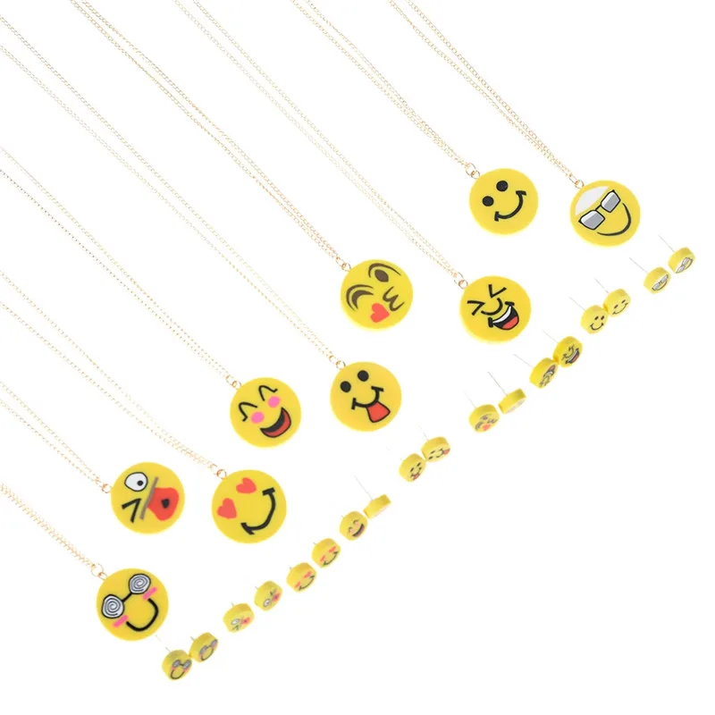Handmade Multi Emoji Expression Pendant Necklace And Stud Earrings For