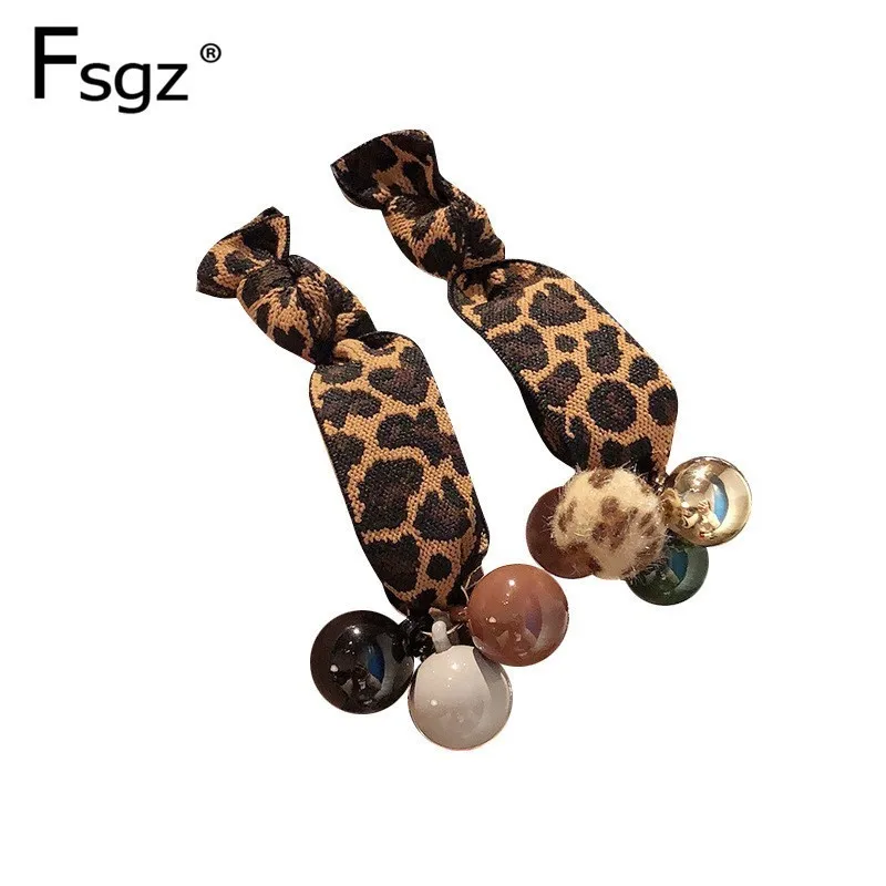 

Fashion Hair Ties For Women Macaron Color Beads Ornament Elastic Hair Bands Leopard Wide Rubber Band Cute Hair Gum Accessories