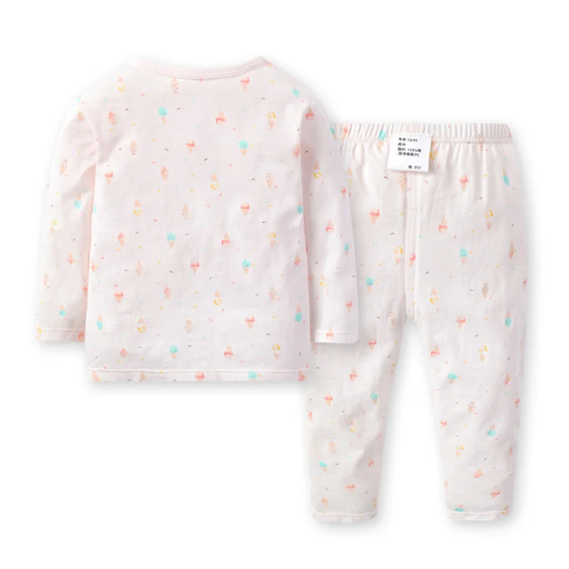 GB/ Хлопковая пижама с принтом мороженого для маленьких девочек, топы с длинными рукавами и Штаны Мягкая дышащая одежда для сна с круглым вырезом для От 6 месяцев до 5 лет