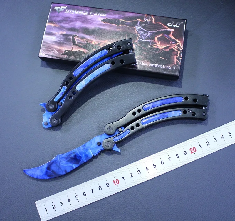 

blue butterfly in knife CS GO Karambit practice folding Knife butterfly trainer game knife dull blade no edge tool camoufla