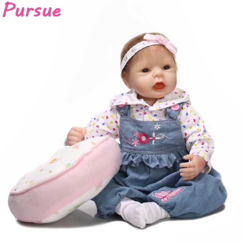 

Pursue 20" Reborn Baby Doll Soft Silicone Lifelike Baby Doll Reborn Vinyl Doll Jeans Suit for Kids Girl Birthday Christmas Gift