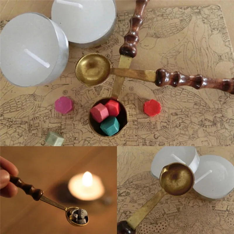 

1 Pcs NEW Fashion Quality Wax Stamp Sealing Wax Spoon Vintage Wood Handle Sealing Wax Spoon Anti Hot Wax Spoon
