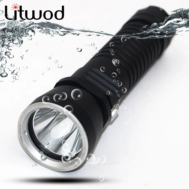 

Litwod z30 D26 Diving Led Flashlight Torch Light XML2-U3 ON / OFF Stepless Dimming Waterproof Underwater 150m by 26650 Battery