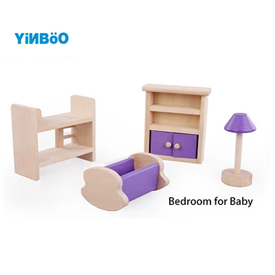 Деревянный нежный кукольный домик мебель игрушки Миниатюрные для детей Дети ролевые игры куклы игрушки 5 стилей - Цвет: Bedroom for baby