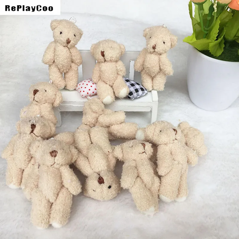 

100PCS/LOT Joint Ted Bear Plush Toy Stuffed Animal Apricot 6.5cm Doll Teddy Bears Stuffed Pendant Toys Wedding Gifts HMR007