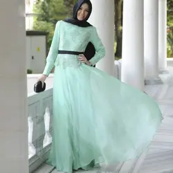 Мода хиджаб мать свадебные платья 2016 монетный двор длинные рукава аппликация кружева шифон женщины формальное вечернее платье