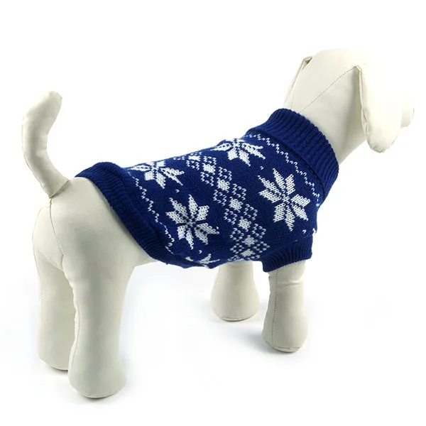 6 размеров, свитер с воротником под горло для щенка, собаки, питомца, снежинки, вязаная одежда, пальто - Цвет: Синий