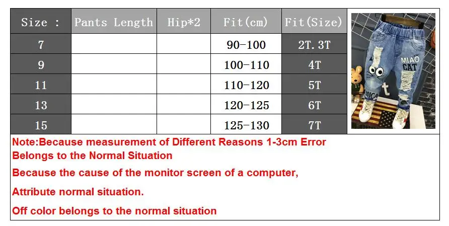 Модные осенние детские джинсы брюки для маленьких мальчиков и девочек от 2 до 7 лет повседневные штаны для мальчиков джинсы с рисунком кота для детей